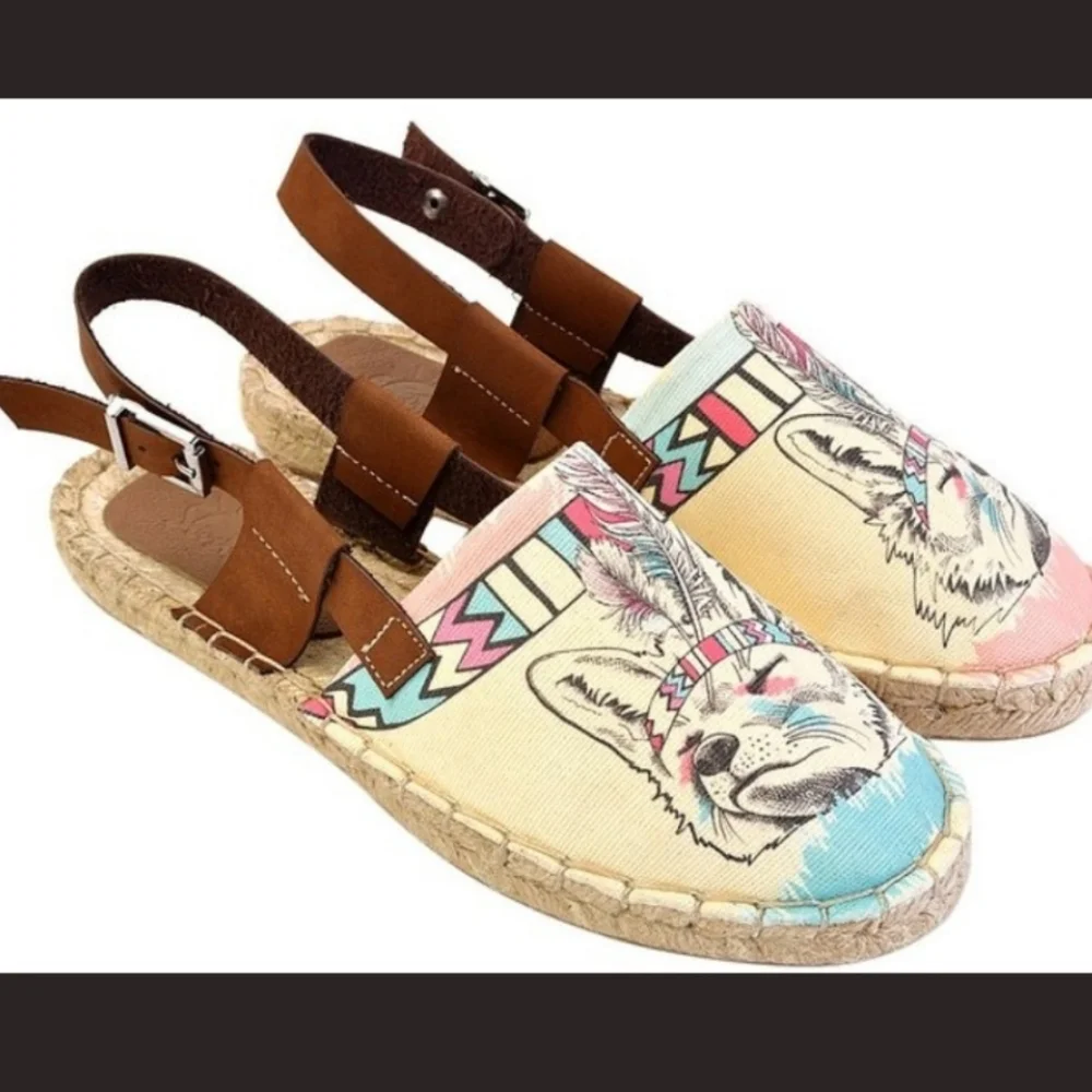 Spiritual Native 🐺 Wolf NEEFS by Goby Slingback espadrille shoes Sandals NIB